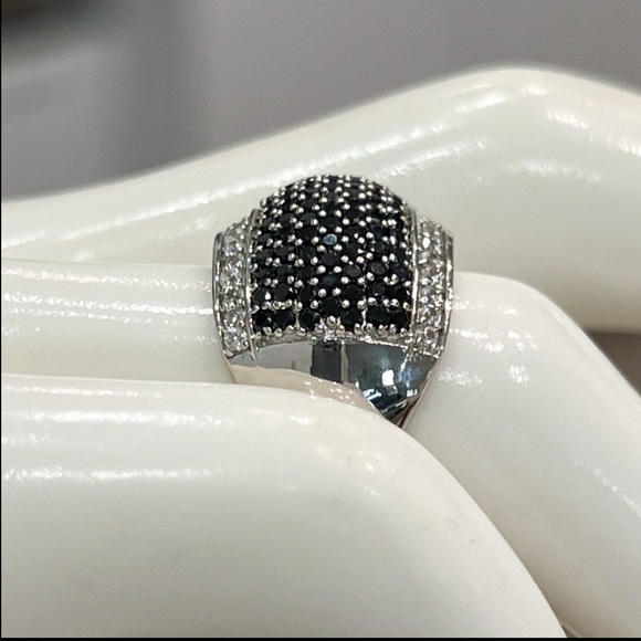 Thai Black Spinel White Zircon Silver Band Ring Sz 7 - Picture 7 of 10